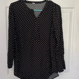 Old navy tunic length polka dot black blouse